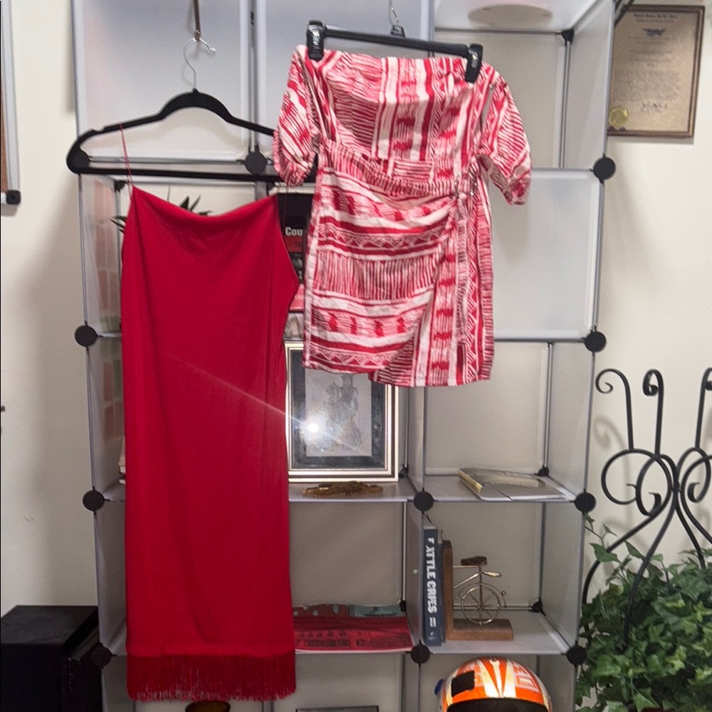 2 PC BOHO SET SIZE SMALL NEW Red and White Dress Set